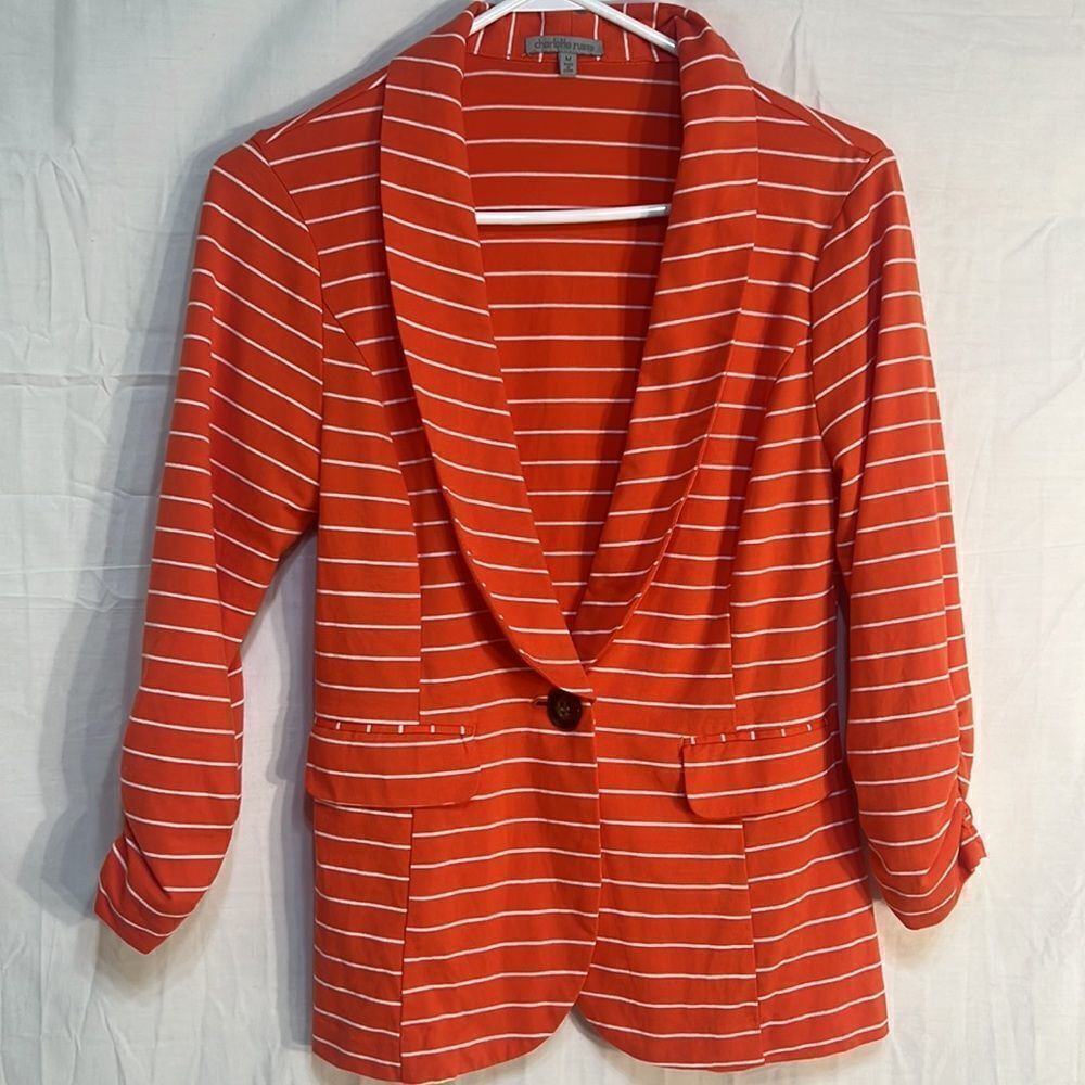 Charlotte Russe women’s medium single button orange‎ and white light jacket
